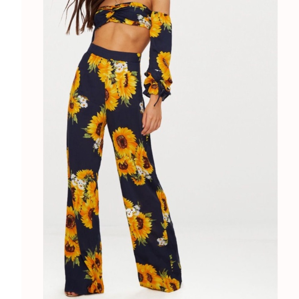 Navy blue high waist wide leg pant